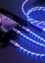 Универсален, светещ, троен кабел с накрайници за iPhone / TYPE C / microUSB /Цвят: Си, снимка 3