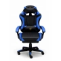 Ергономичен геймърски стол с масажна функция и поставка за крака – черно-син, снимка 3