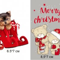 Коледни мечета кученце щампа термо апликация картинка за дреха блуза чанта , снимка 1 - Други - 30375683