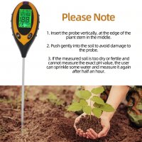 4в1 Уред за измерване PH на почвата,температура,влажност и интезитед на светлина, снимка 4 - Градинска техника - 30906414