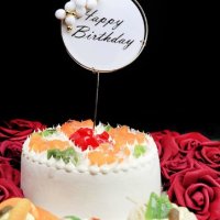 Happy Birthday бяла основа пластмасов топер табела украса за торта рожден ден декор, снимка 1 - Други - 42023421