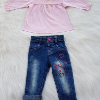 Дънки и блуза за новородено момиченце, снимка 3 - Панталони и долнища за бебе - 29558243