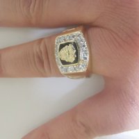 Златен мъжки пръстен с оникс и циркони , снимка 13 - Пръстени - 30831006