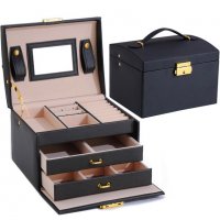 Кутия за бижута с 2 чекмеджета SB1, черен цвят, снимка 4 - Други стоки за дома - 38240247