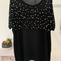 Асиметрична блуза с перли размер L/XL, снимка 2 - Блузи с дълъг ръкав и пуловери - 44259799