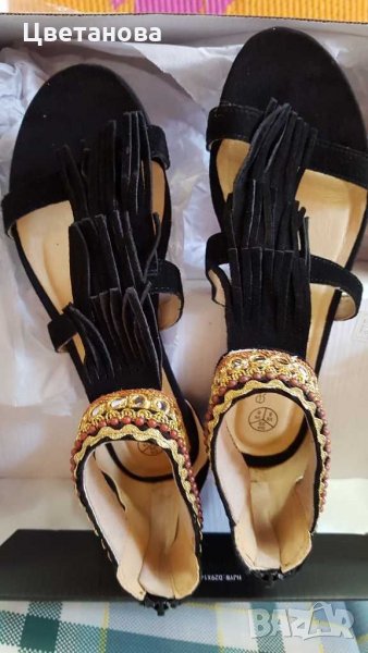 Дамски сандали естествена кожа черно и златно ESMARA, снимка 1