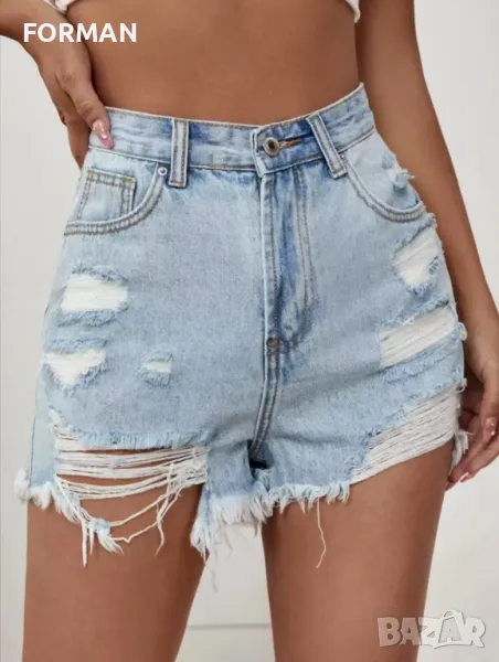 Светлосини накъсани дънкови панталонки Л/ХЛ размер , снимка 1