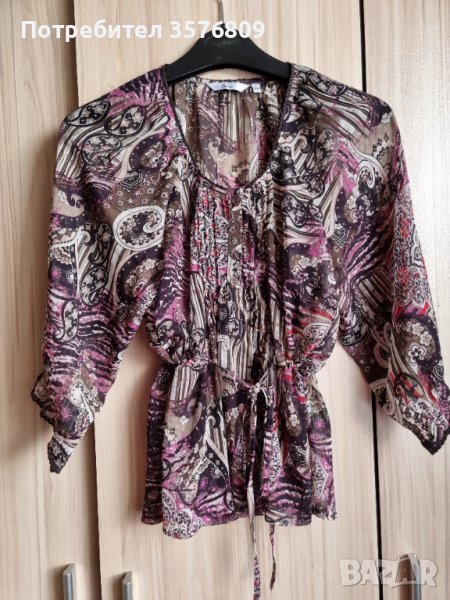 Красива, елегантна, прозрачна блуза, с три четвърти ръкав, в розова щампа , снимка 1