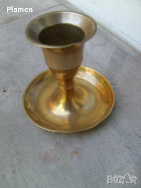 Стар малък месингов свещник, снимка 1