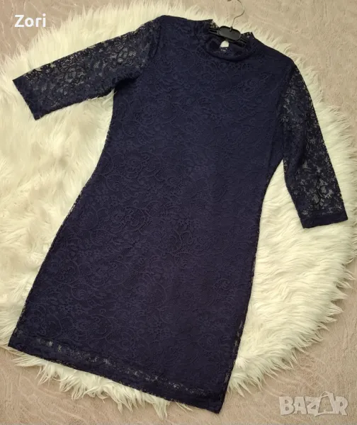 Тъмносиня дантелена рокля , снимка 1