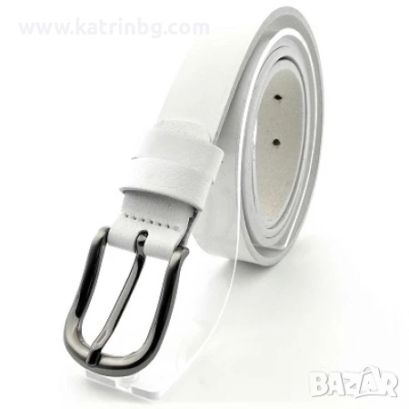 Дамски колан тесен от естествена кожа в бяло, снимка 1