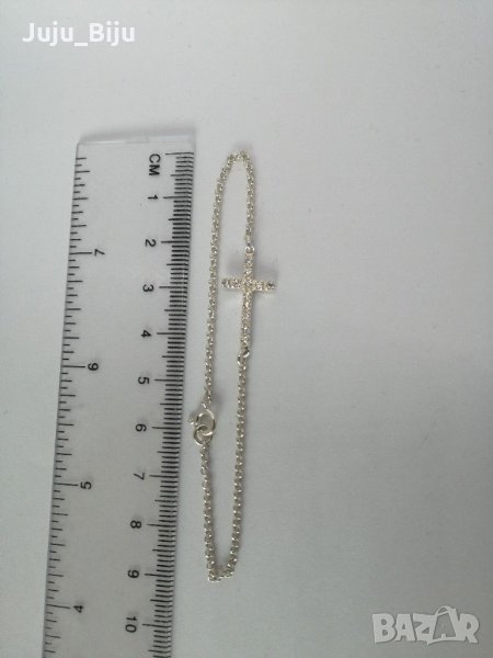 Нова сребърна гривна с кръст дължина около 19см може да се направи с размер по Ваш избор, снимка 1