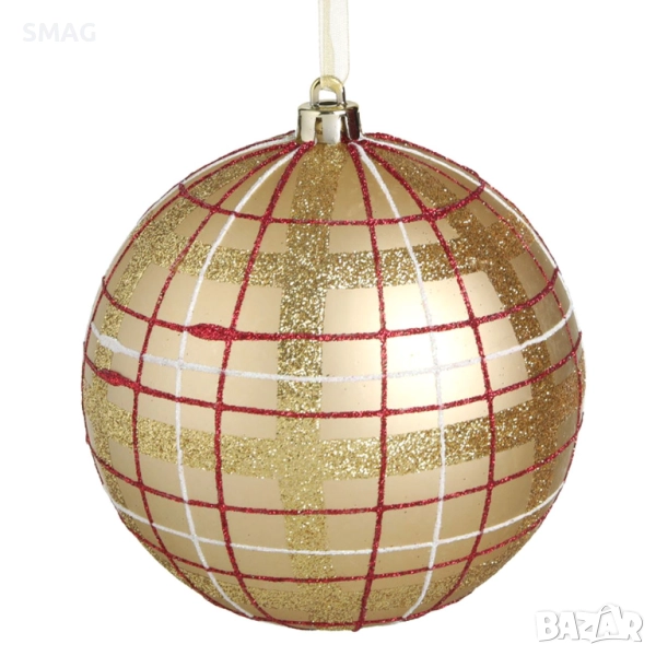 Коледна топка за елха златисто каре брокат 12 см_1254076, снимка 1
