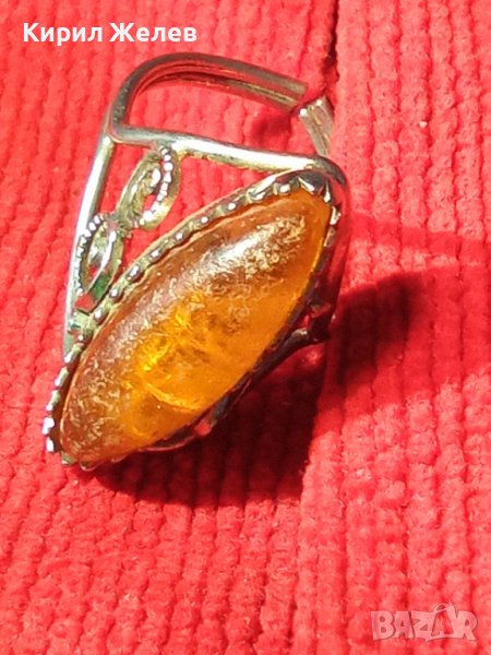 СТАР РУСКИ ПОСРЕБРЕН ФИЛИГРАНЕН КЕХЛИБАРЕН РЕТРО ПРЪСТЕН с ШЛИФОВАН БАЛТИЙСКИ КЕХЛИБАР 36470, снимка 1