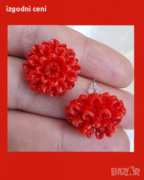 Нежни червени обеци, снимка 1