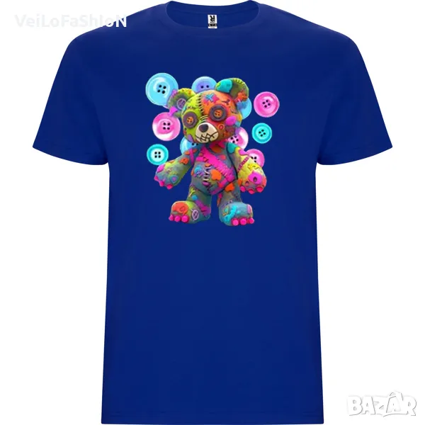 Нова детска тениска с Цветно Мече в син цвят, снимка 1