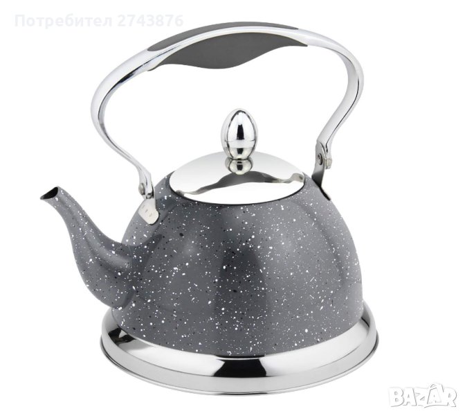 СВИРЕЩ ЧАЙНИК С ФИННА ЦЕДКА,МРАМОРЕН,ИНДУКЦИОННО ДЪНО-1ЛИТЪР, снимка 1