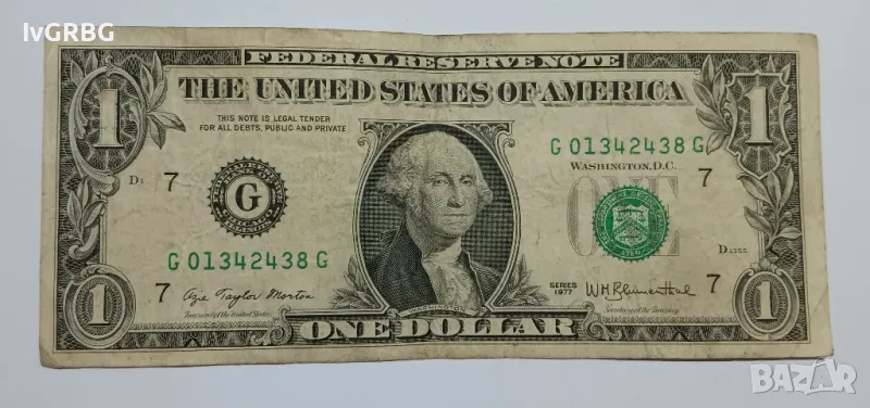 1 долар 1977 САЩ Американска банкнота 1 долар САЩ 1977 Америка , снимка 1
