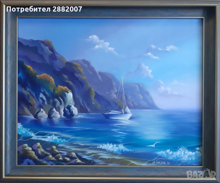 Морски пейзаж  - маслена живопис, платно с подрамка , снимка 1