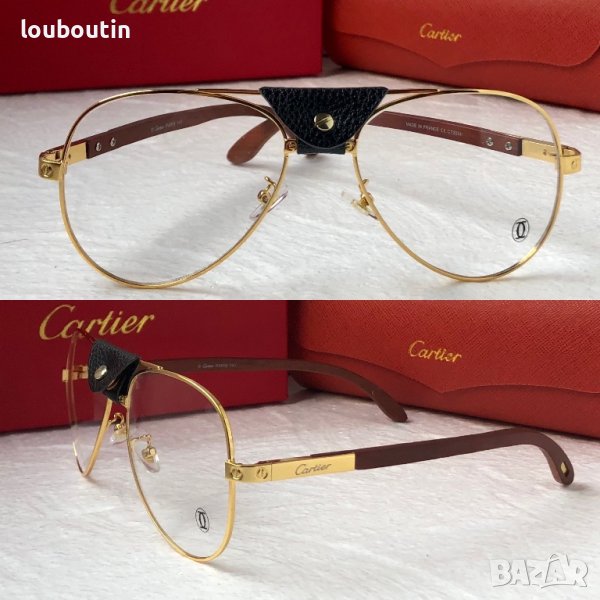 Cartier 2023 прозрачни мъжки слънчеви очила с кожа и дървени дръжки, снимка 1