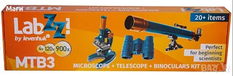 Телескоп, микроскоп и бинокъл + ПОДАРЪК стъклени покривни и предметни стъкла Levenhuk LabZZ MTB3, снимка 1