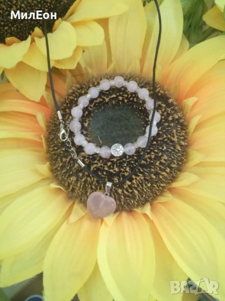 Комплект гривна и колие розов кварц, снимка 1