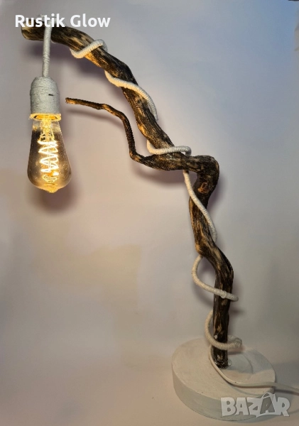 Настолна ръчно изработена рустик лампа, снимка 1