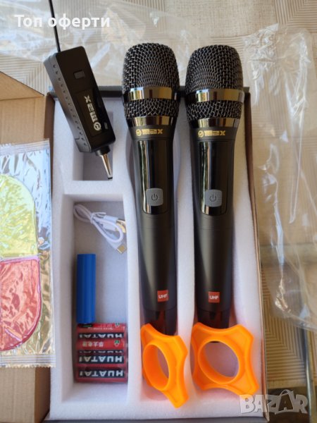 Безжични микрофони, UHF система за караоке с двоен ръчен динамичен микрофон, снимка 1