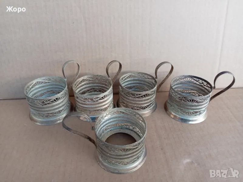подстакан подстакани филигран посребрени 5 БРОЯ, снимка 1