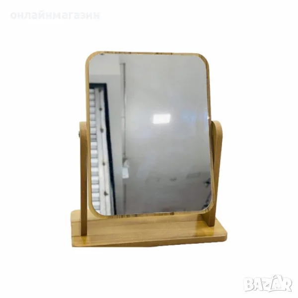 Стилно накланящо се дървено огледало с поставка, снимка 1