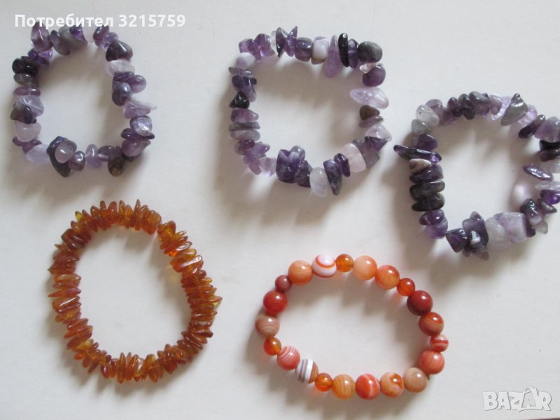 Гривни-аметист,карнеол,кехлибар -5 броя, снимка 1