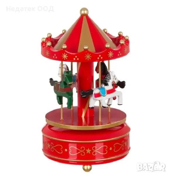 Коледна, Декоративна, Музикална, Въртележка, Червена, 18см, снимка 1