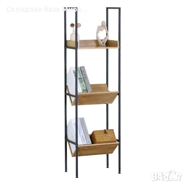 Етажерка метална конструкция и дърво, 3 рафта, 40x27x150см, снимка 1