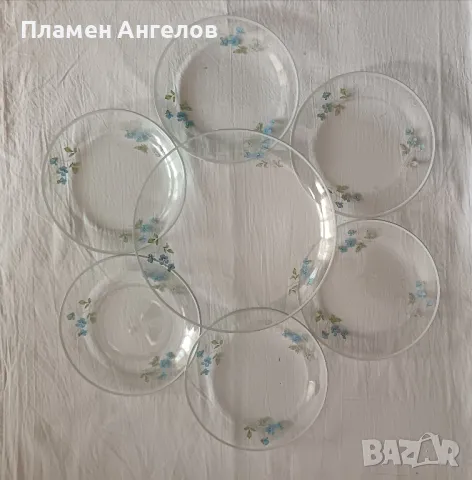 Плато+6 броя стъклени чинийки. Българско старо производство. 