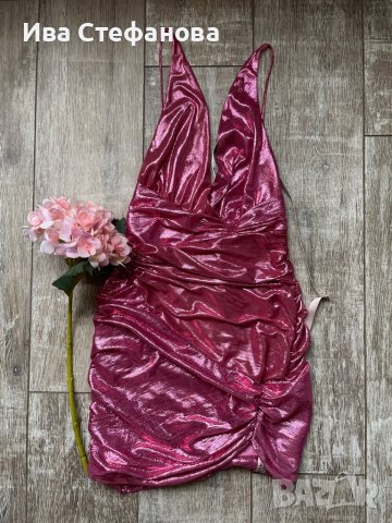 Нова клубна рокля с етикета House London  метален металически ефект в златисто лилав цвят бляскава , снимка 9 - Рокли - 34069568