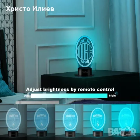 Лампа с дистанционно LED 3D футболна INTER MILANO AC Milano Juventus , снимка 5 - Настолни лампи - 56211104