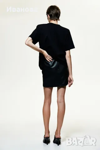 Черна кожена поличка H&M, снимка 5 - Поли - 56139797