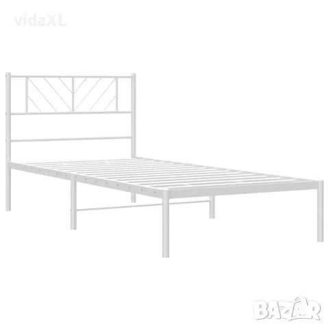 vidaXL Метална рамка за легло с горна табла, бяла, 80x200 см, снимка 4 - Спални и легла - 56147390