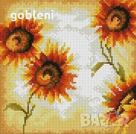  гоблен "ТРИПТИХ СЛЪНЧОГЛЕДИ"-D44; 3 броя, всеки с размер /21*21/см. 24 цвята; шев 1:4;63 лв, снимка 5 - Гоблени - 8317728