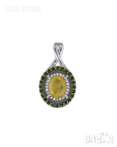 ЛУКСОЗЕН СРЕБЪРЕН ВИСУЛКА С ЖЪЛТ САПФИР, ОБГРАДЕН С ПЕРИДОТ ОТ ТАЙЛАНД, снимка 2 - Колиета, медальони, синджири - 52316723