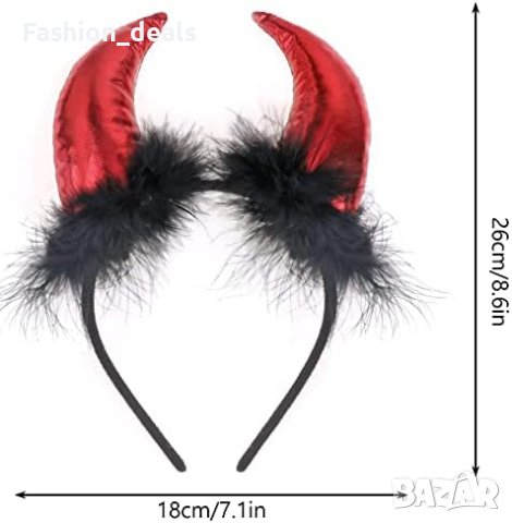 Нови Червени Рога на Дявола Хелоуин Аксесоар с Черен Плюш, снимка 7 - Други - 42713320