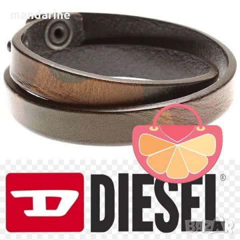ПРОМО 🍊 DIESEL 🍊 Унисекс кожена гривна в тъмно кафяво нова с етикети и сертификат