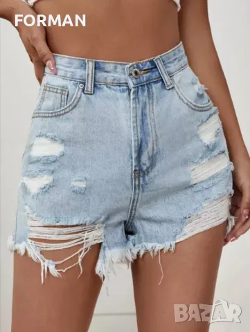 Светлосини накъсани дънкови панталонки Л/ХЛ размер 