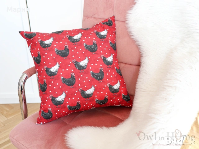 Възглавница с уникален принт на кокошка, снимка 5 - Възглавници - 54249670