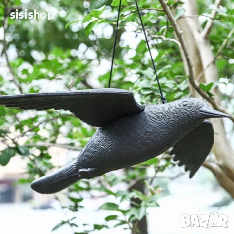 4909 Реалистичен гарван плашило за прогонване на гълъби – влагоустойчива висяща декорация, снимка 6 - Градински мебели, декорация  - 53906231