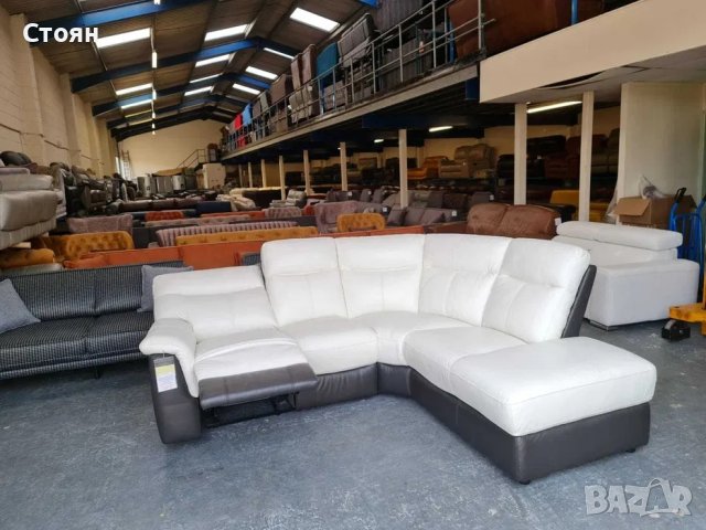 Кожен ъглов диван цвят бяло и тъмно сиво с релакс механизъм, снимка 11 - Дивани и мека мебел - 40621310