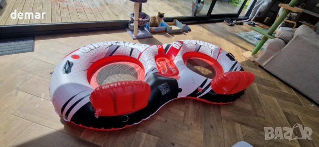 Надуваем двоен воден дюшек QPAU, капацитет 270 кг, 273 см, с ергономична облегалка, охладител, снимка 9 - Водни спортове - 50445600