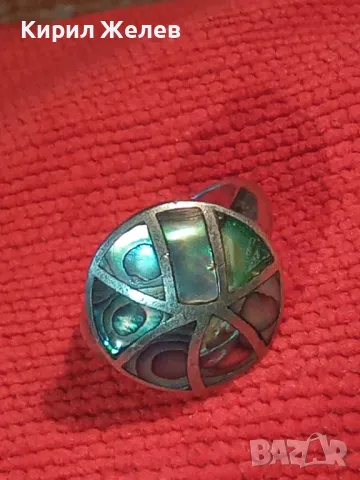 ПРЕКРАСЕН ВИНТИДЖ АРТ СЕДЕФЕН СРЕБЪРЕН ПРЪСТЕН СРЕБРО 925 с РЪЧНО ИНКРУСТИРАН КРАЛСКИ СЕДЕФ 47534, снимка 15 - Пръстени - 49915516