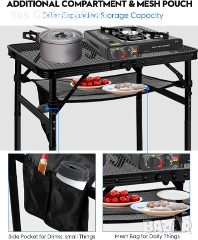 MSDADA сгъваема алуминиева маса за къмпинг 60x40 см черна, снимка 4 - Къмпинг мебели - 52333186