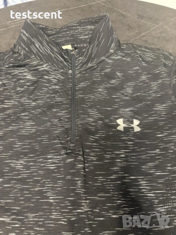 Оригинална мъжка спортна блуза с цип Under Armour 3/4 Zip Long Sleeve HeatGear Top – XL black motiff, снимка 2 - Спортни дрехи, екипи - 54003161